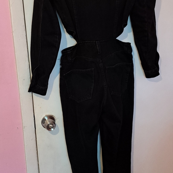 Zara size S Black cutout denim jumpsuit long sleeve - Picture 5 of 9